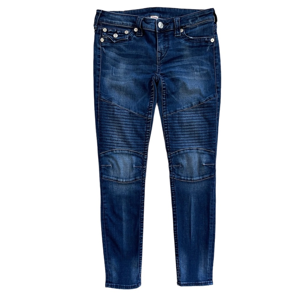 TRUE RELIGION Woman’s Low Rise Flap Pockets Distressed Skinny Denim Jean Size 28 - Picture 2 of 10